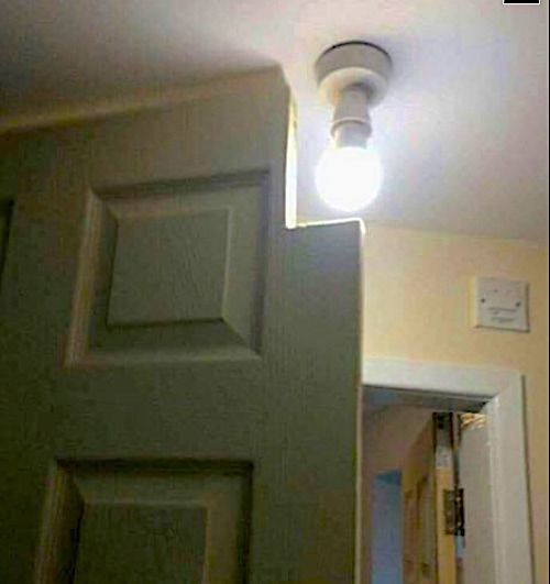 Closet light bulb inspection.
